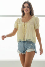 Load image into Gallery viewer, Romantic Lace Trim Cropped Cotton Blouse
