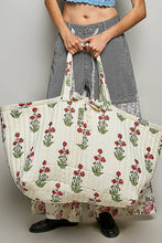 Load image into Gallery viewer, Ribbon-Tie Quilted Floral Jumbo Tote Bag

