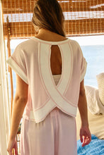 Load image into Gallery viewer, Pink Overlap Open Back Stripe Crop Top
