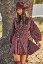 Load image into Gallery viewer, Assymetrical Plaid Wrap Shirt Dress
