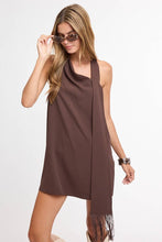 Load image into Gallery viewer, Cowl Neck Fringe Halter Mini Dress
