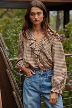 Load image into Gallery viewer, Woven Cotton Gingham Ruffled Blouse
