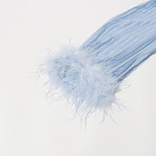 Load image into Gallery viewer, Crystal Trim Pleated Feather Sleeve Maxi Dress
