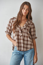 Load image into Gallery viewer, Plaid Ruffle V-Neck Blouse
