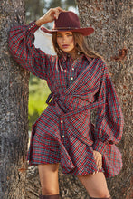 Load image into Gallery viewer, Assymetrical Plaid Wrap Shirt Dress
