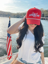 Load image into Gallery viewer, Living the American Dream - Red Vintage Trucker Hat
