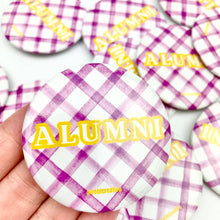 Load image into Gallery viewer, Alumni Gingham - Purple and Yellow - Game Day Button
