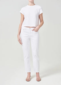 Kye Mid Rise Straight Crop Stretch in SOUR CREAM