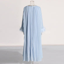 Load image into Gallery viewer, Crystal Trim Pleated Feather Sleeve Maxi Dress
