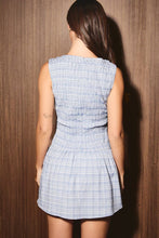 Load image into Gallery viewer, Light Blue Plaid Smocked Romper Dress

