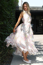 Load image into Gallery viewer, Tropical Floral Print Belted Maxi Halter Dress
