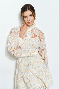 Citrus Floral Embroidered Lace Mini Dress