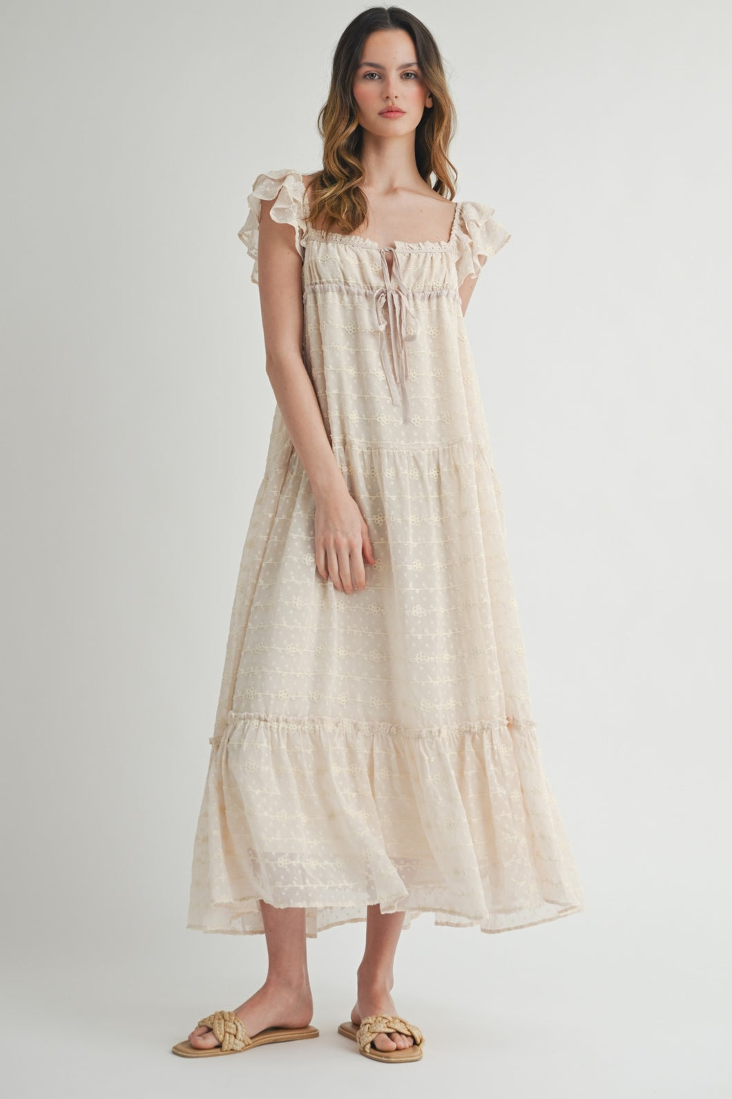 Tiered Floral Maxi Dress With Ruffled Sleeve