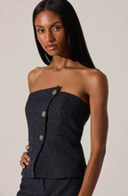 Load image into Gallery viewer, Moina Asymmetrical Strapless Tweed Top
