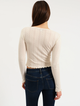 Load image into Gallery viewer, Bunny V-Neck Pointelle Henley in Cloud Dancer
