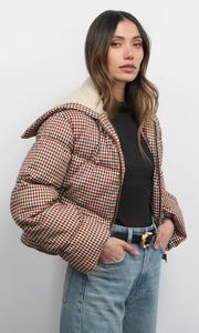 Sally Gingham Puffer w/ Sherling Collar