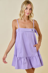 Drop Waist Denim Mini Dress W/ Contrast Stitching
