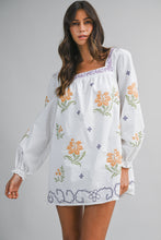 Load image into Gallery viewer, Square Neck Embroidered Long Sleeve Mini Dress
