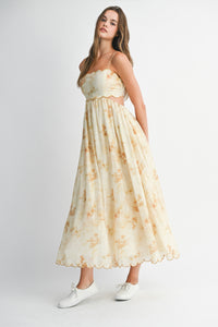 Floral Scallop Edge Midi Dress