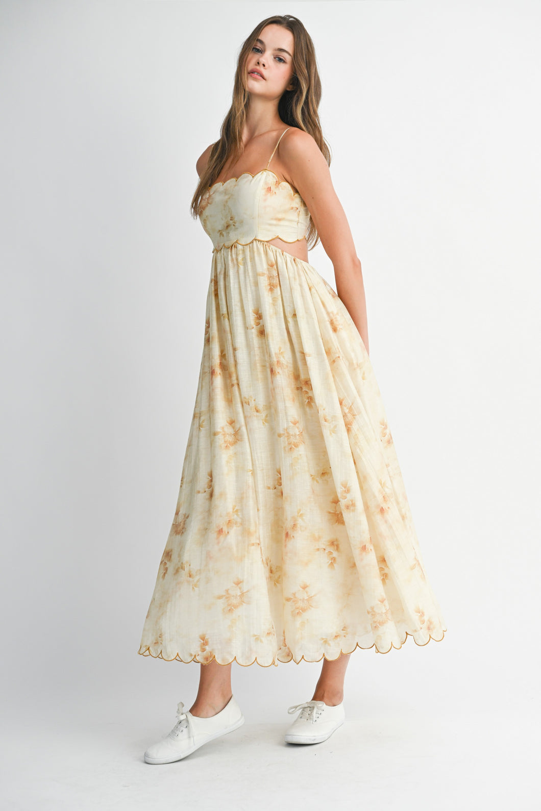 Floral Scallop Edge Midi Dress