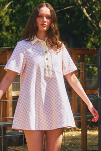 Checker Print Denim Collar Dress