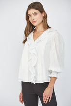 Load image into Gallery viewer, Lace Detail Ruffled V-Neck Blouse
