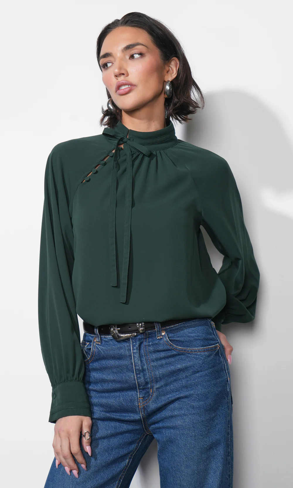 Liv Mock Neck Tie Blouse