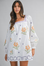 Load image into Gallery viewer, Square Neck Embroidered Long Sleeve Mini Dress
