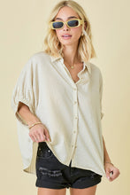 Load image into Gallery viewer, Sheer Textured Stripes Button Down Oversized Shirt

