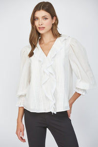 Lace Detail Ruffled V-Neck Blouse