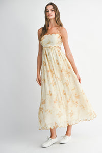 Floral Scallop Edge Midi Dress