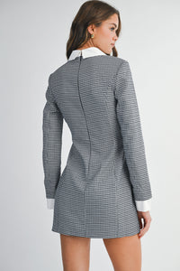 Gingham Plaid Long Sleeve Contrast Collar Dress
