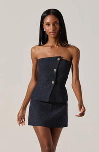 Moina Asymmetrical Strapless Tweed Top