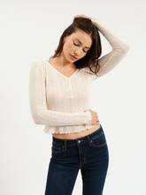 Load image into Gallery viewer, Bunny V-Neck Pointelle Henley in Cloud Dancer
