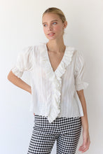 Load image into Gallery viewer, V-neck Lace Ruffle Puff Sleeve Blouse
