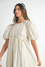 Load image into Gallery viewer, Striped Floral Print Puff Sleeve Mini Dress
