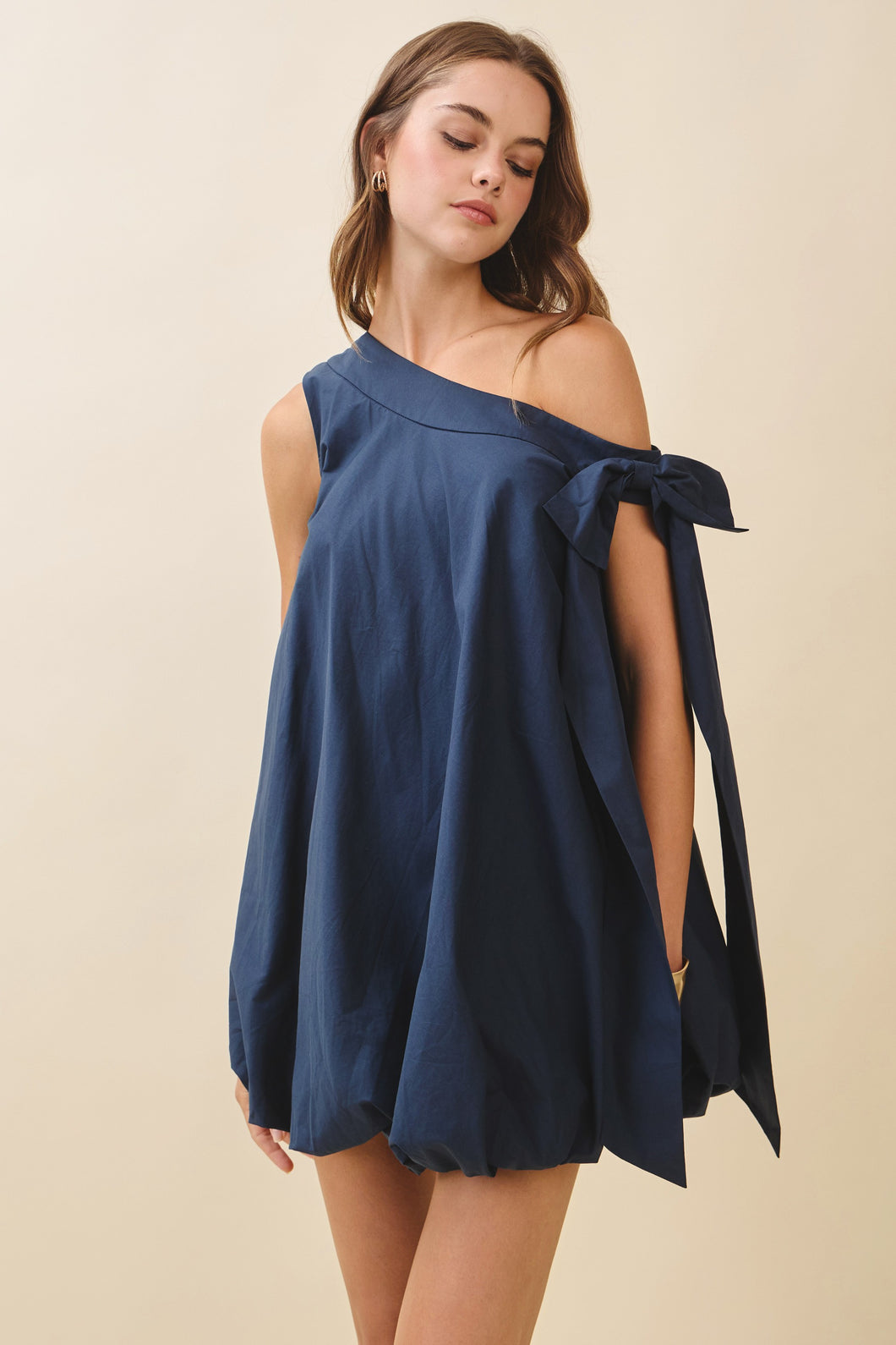 Balloon Hem One Shoulder Mini Dress