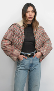 Sally Gingham Puffer w/ Sherling Collar