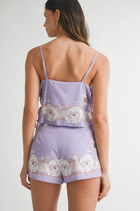 Floral Border Print Crop Top And Short Set